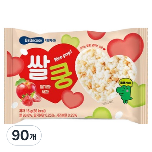 베베쿡 쌀쿵, 혼합맛(딸기/사과), 15g, 90개