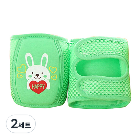 유아 메쉬쿠션 무릎보호대, 그린토끼, 2세트