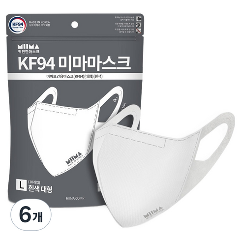 미마 보건용 마스크 성인용 KF94 대형, 10개입, 6개, 흰색