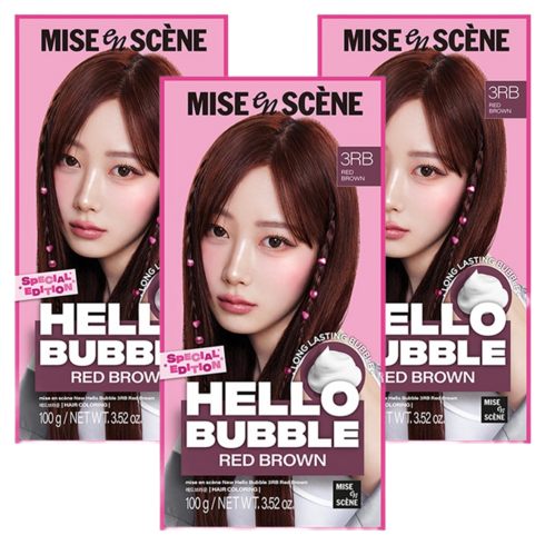 미쟝센 뉴 헬로버블 염모제 100g, 3RB 레드브라운, 3개