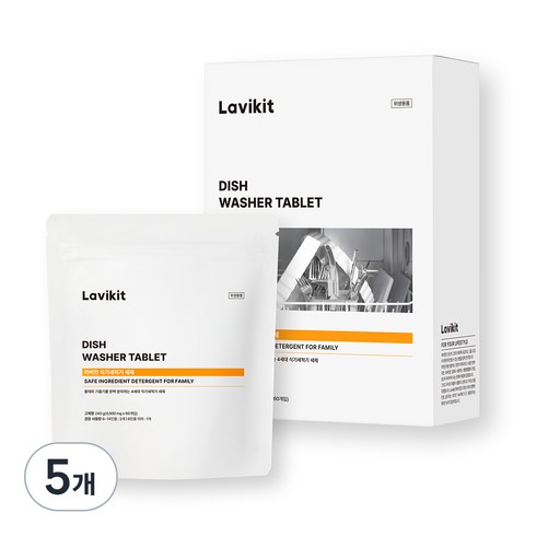 라비킷 식기세척기 세제 고체형 60정, 240g, 5개