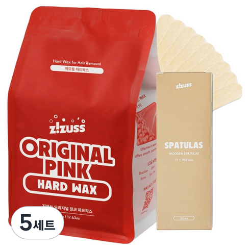지저쓰 오리지널 핑크 하드왁스 + 우드 스파츌라 라지 30P 세트, 5세트, 500g