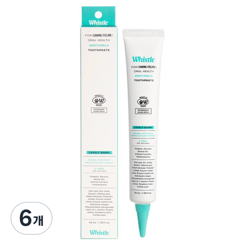 휘슬 반려동물 오랄헬스 덴티스마일 치약 러블리베리, 50ml, 6개