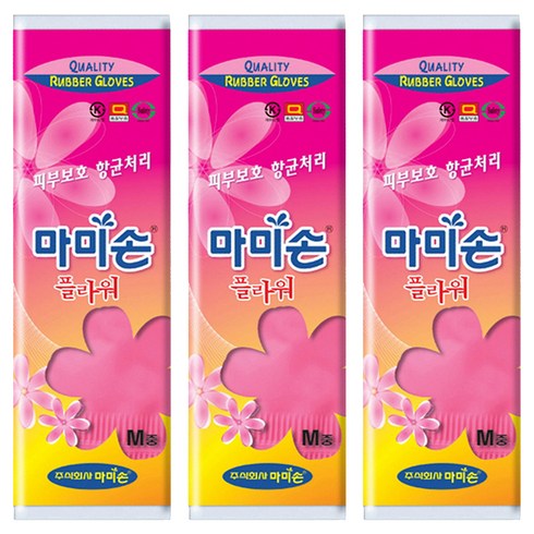 마미손 플라워 고무장갑, 핑크, 중(M), 3개