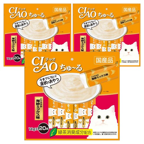 챠오츄르 고양이 짜먹는 간식, 혼합맛(닭가슴살/해산물), 14g, 60개