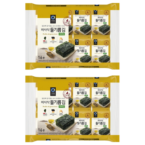 청정원 들기름 바사삭 파래김, 4g, 32개