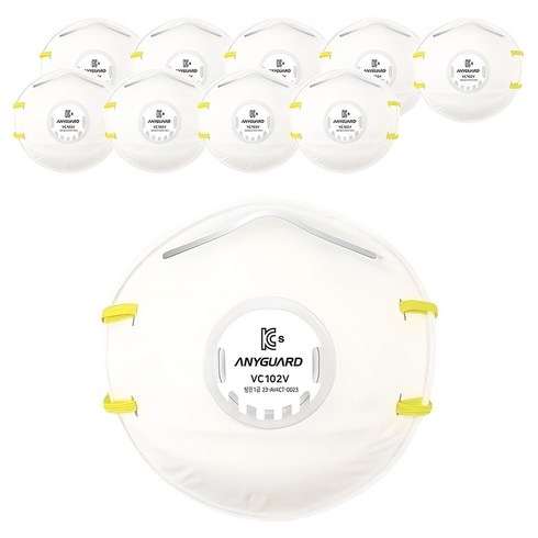 애니가드 안면부여과식 컵타입 밸브형 1급 방진 마스크 VC-102V, 10개, 화이트