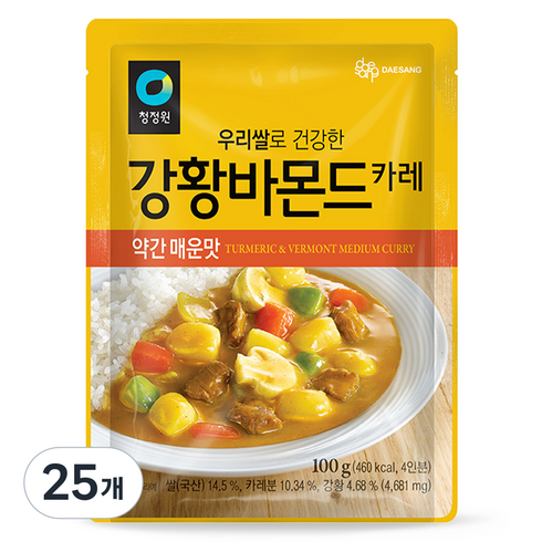 청정원 우리쌀 강황바몬드 카레 약간 매운맛, 100g, 25개