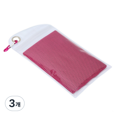 소니오 지퍼 휴대용 쿨 스포츠 타월 30 x 90 cm, 로즈레드, 3개