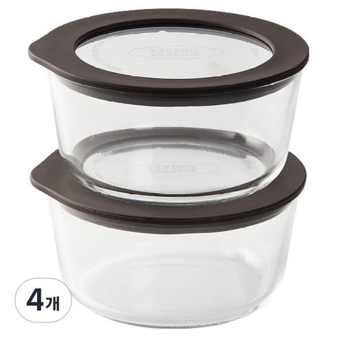 리빙크리에이터 동그락 PLUS 유리밀폐용기 DARK BROWN, 4개, 472ml