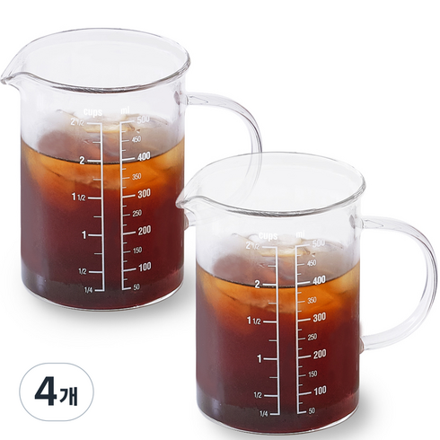 리본제이 비커 유리 계량컵, 500ml, 4개