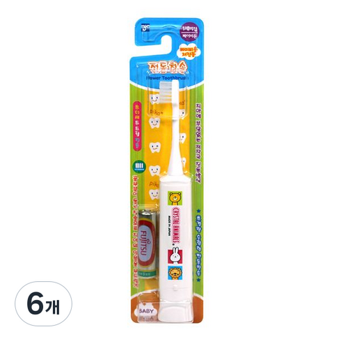 엠제이씨 애니멀 베이비 전동칫솔, 화이트, 6개