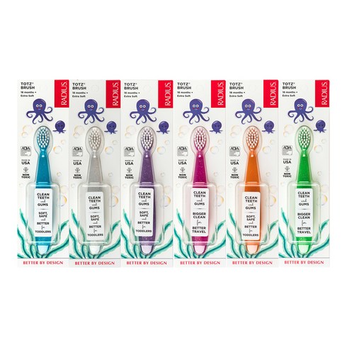 래디어스 토츠 유아칫솔 6종 세트, 그린, 블루, 오렌지, 퍼플, 핑크, 화이트, 6개입, 1세트