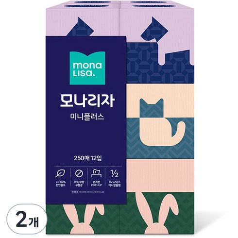모나리자 미니플러스 천연펄프 각티슈 2겹, 250매, 24개