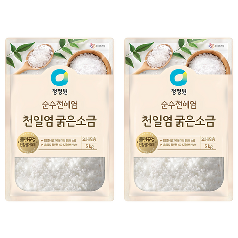 청정원 천일염 굵은소금, 5kg, 2개