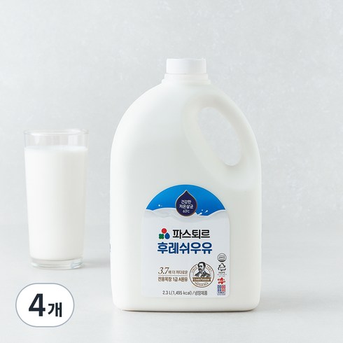 파스퇴르 건강한 저온살균 우유 후레쉬, 2.3L, 4개