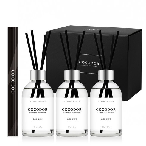 코코도르 화이트라벨 디퓨저 200ml 3개 블랙섬유스틱 20p, 양재동꽃시장