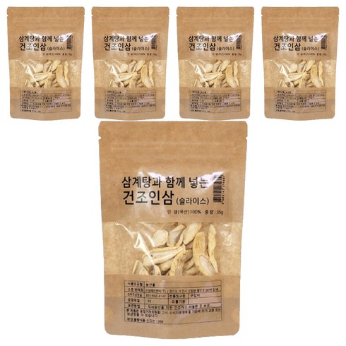 몸애조화 삼계탕과 함께 넣는 건조인삼 슬라이스, 35g, 5개