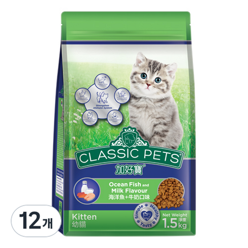 클래식펫츠 키튼 고양이 밀크 건식사료, 곡물, 1.5kg, 12개
