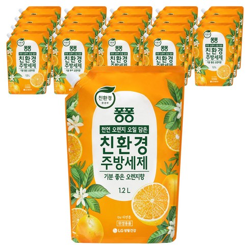 퐁퐁 오렌지 오일 담은 친환경 주방세제 기분 좋은 오렌지향 리필, 1.2L, 20개