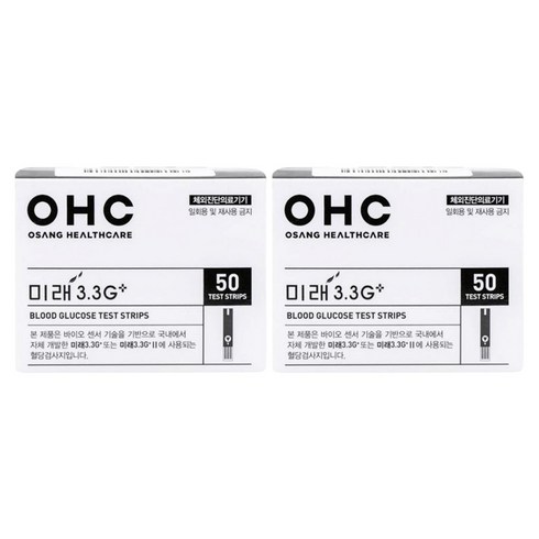 오상헬스케어 미래 3.3G 플러스 개인용 혈당검사지, 2개, 50개입