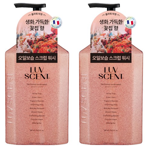 럽센트 바디 스크럽 워시 플라워마켓 화이트튤립향, 500ml, 2개