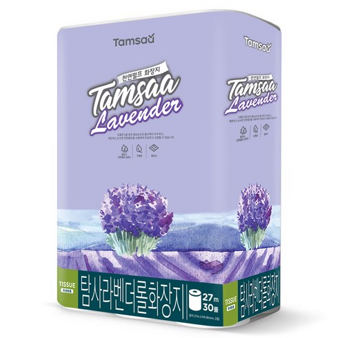 탐사 라벤더 천연펄프 3겹 롤화장지 27m, 30개입, 1개