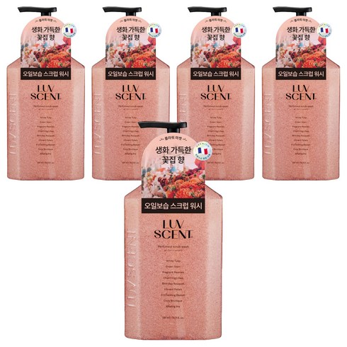 럽센트 바디 스크럽 워시 플라워마켓 화이트튤립향, 500ml, 5개