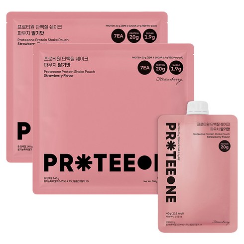 프로티원 단백질 쉐이크 파우치 딸기맛, 40g, 14개