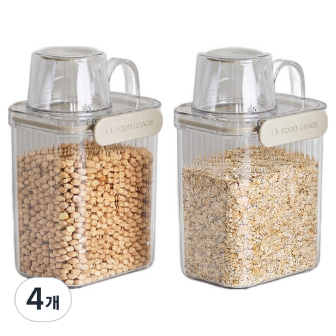 달팽이리빙 메종치비네 밀폐 잡곡통 1.3L, 투명, 4개