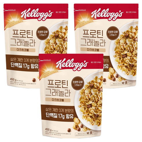 켈로그 프로틴 그래놀라 시리얼 다크초코볼, 450g, 3개