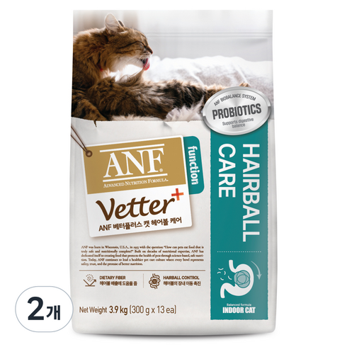 ANF 베터플러스 캣 기능성 사료, 헤어볼+장건강, 3.9kg, 2개