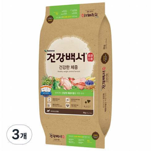 뉴트리나건강백서 어덜트 강아지 건강한체중 건식사료, 연어, 6kg, 3개