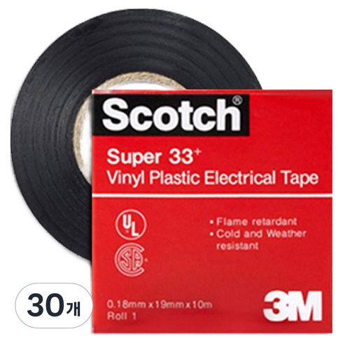 스카치 슈퍼 33플러스 절연 테이프 블랙 19mm x 10m, 30개