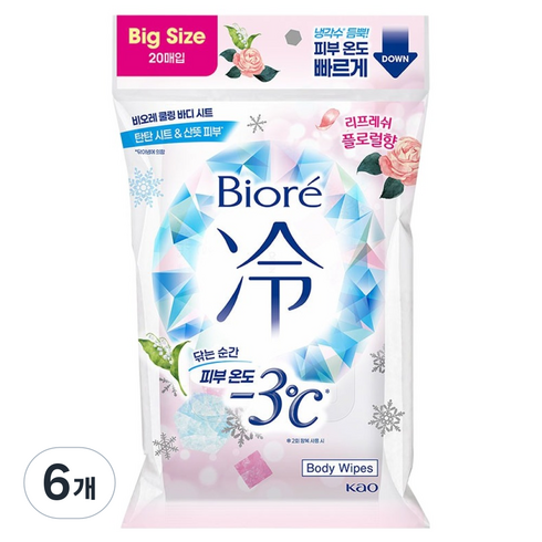 비오레 쿨링 바디 시트 리프레쉬 플로럴향 20p, 6개