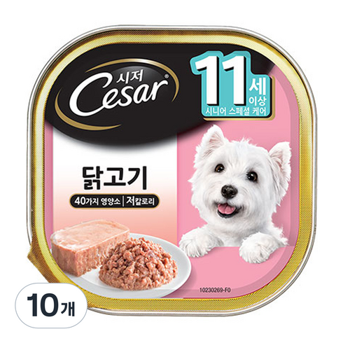 시저 11세 이상 시니어 강아지 주식캔, 닭, 100g, 10개
