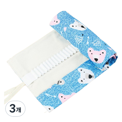 쁘띠양 귀여운 무늬 캔버스 롤형 필통 36홀, 곰, 3개