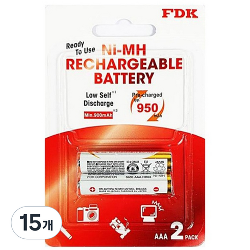 에프디케이 AAA충전지 950mAh, 2개입, 15개
