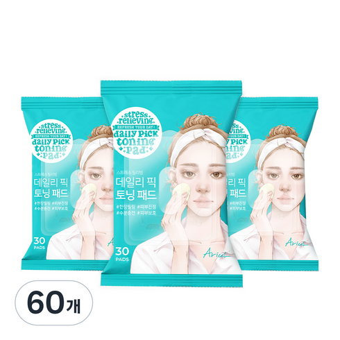 [비건뷰티] 아리얼 데일리 픽 진정 토닝패드 57g, 30매입, 60개