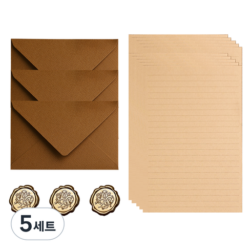 데일리조이 리넨 편지봉투 3p + 편지지 10p + 밀랍 스티커 3p 세트, 브라운(편지봉투), 5세트