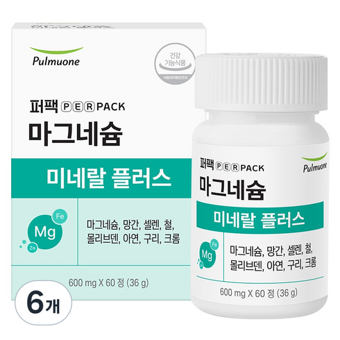 퍼팩 풀무원 마그네슘 미네랄 플러스 36g, 6개, 60정
