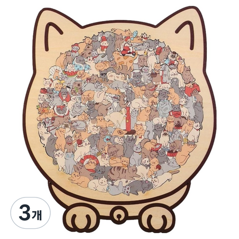 토이토 인테리어 받침대 넘버링 동물 원목 퍼즐, 3개, 고양이