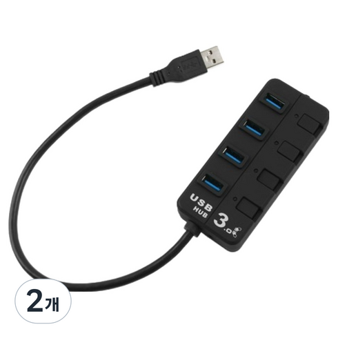 컴스 USB 3.0 허브 4포트 무전원 개별 스위치 ITB105, 2개