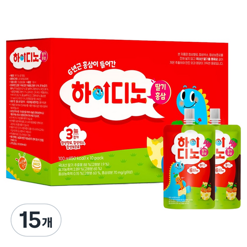 아람농장 하이디노 딸기 홍삼 주스 10p, 1L, 15개