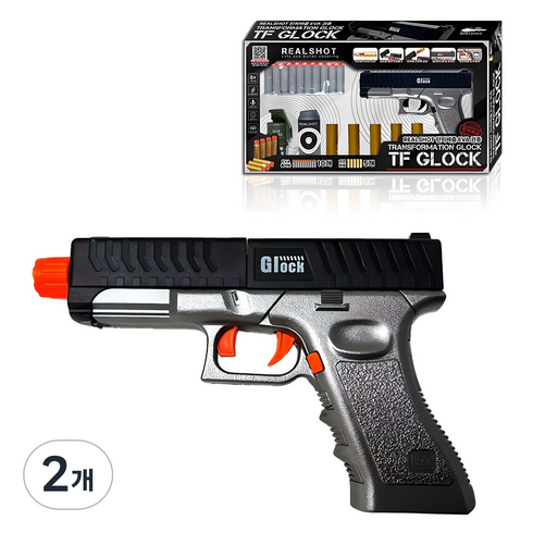 하하토이 리얼샷 탄피 배출 TF GLOCK 장난감 권총, 매트블랙, 2개