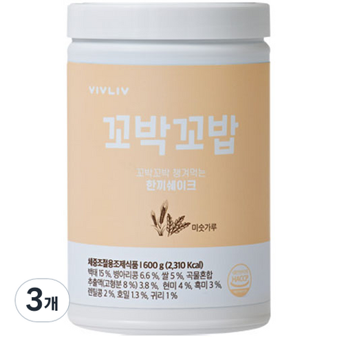 비브리브 꼬박꼬밥 한끼 쉐이크 미숫가루맛, 600g, 3개