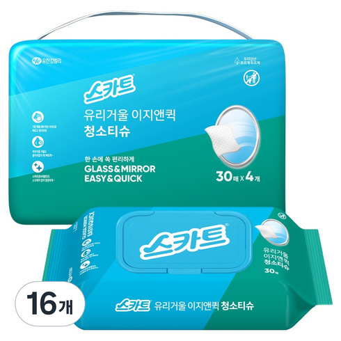 스카트 유리거울 이지앤퀵 청소티슈 30p, 16개