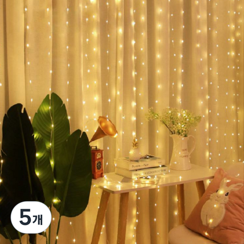 레나에너지 LED 반딧불 커튼 줄조명 3m + 리모컨, 웜화이트, 5개