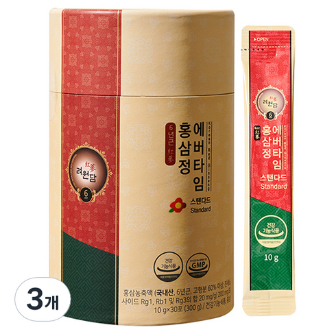 려원담 6년근 홍삼정 에버타임 스탠다드 30p, 300g, 3개