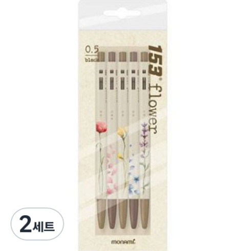 모나미 153 플라워 볼펜 5종 세트 0.5mm, 혼합색상, 2세트